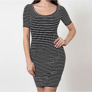 American Apparel Size Large Striped Ribbed Bodycon T Shirt Dress